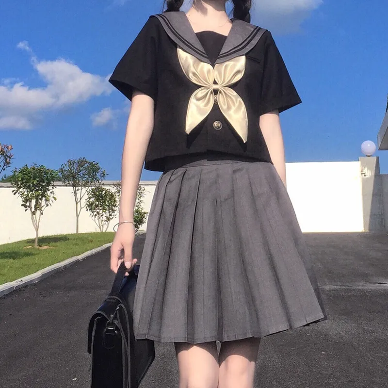 Японский Колледж JK школьная Униформа костюм моряка с матросским воротником для