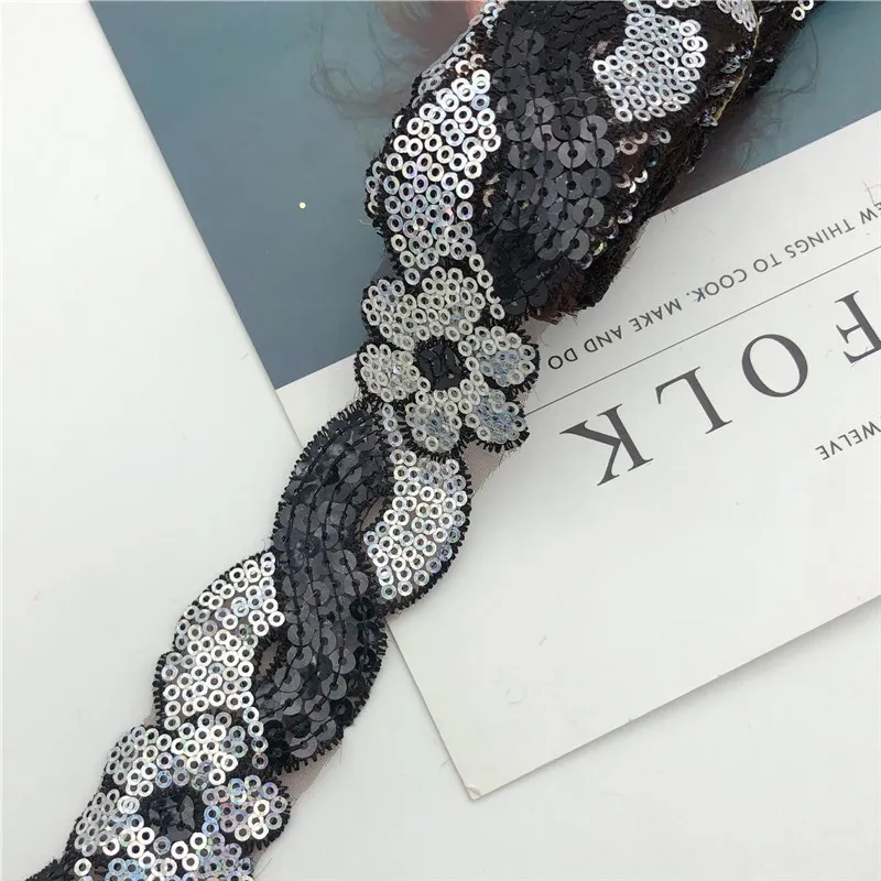 30 ярдов дешевые цветы блесток Ткань Venise украшены плетеный край металлик Свадебная отделка ширина: 3,2 см - Цвет: Black silver
