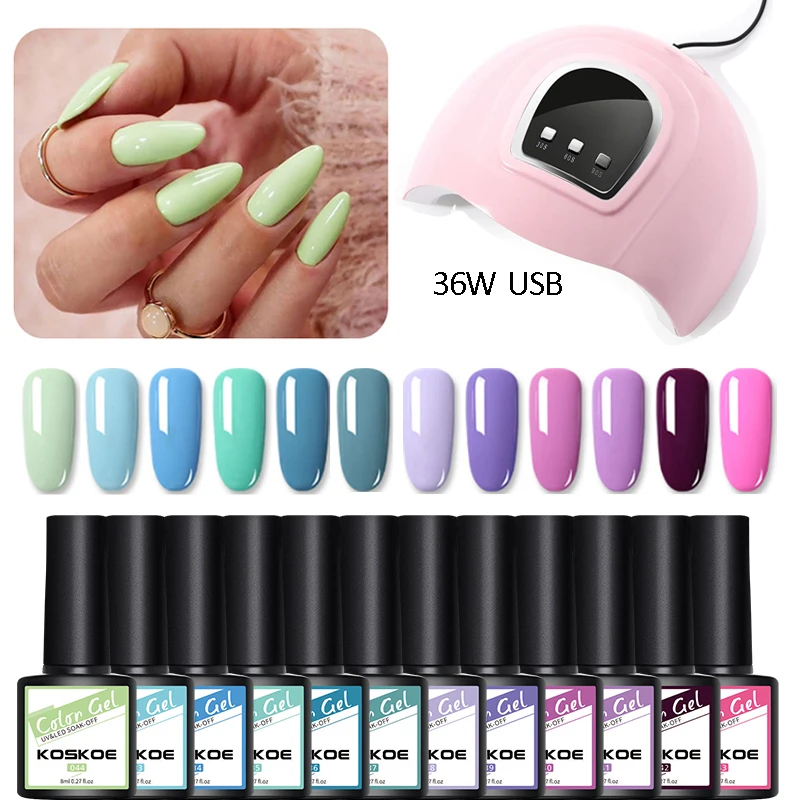 KOSKOE набор гель лаков для ногтей 12 цветов отмачиваемый Набор с 36 Вт Светодиодная