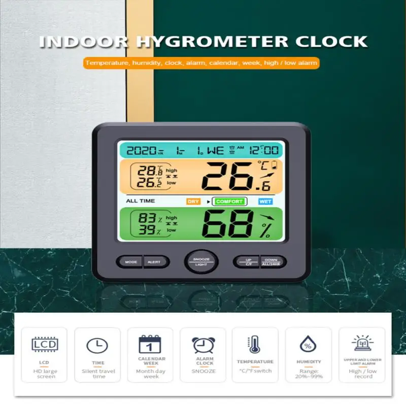 

New Digital Display Large-screen Thermometer And Hygrometer Clock Baby Room Bedroo Electronic Alarm Clock Wall Temperature Clock