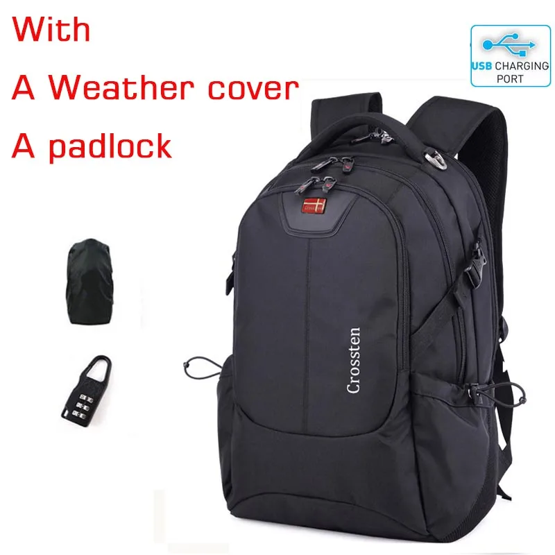 with cover and lock Crossten Швейцарский многофункциональный внешний USB порт зарядки сумка для ноутбука Водонепроницаемый 1" ноутбук рюкзак школьный дорожная сумка рюкзак - Цвет: with cover and lock