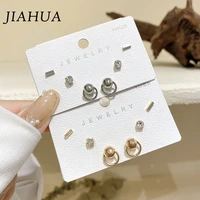 3pairpack 925 silver needle alloy zircon crystal stud earrings for women girls geometry simple jewelry accessories gifts