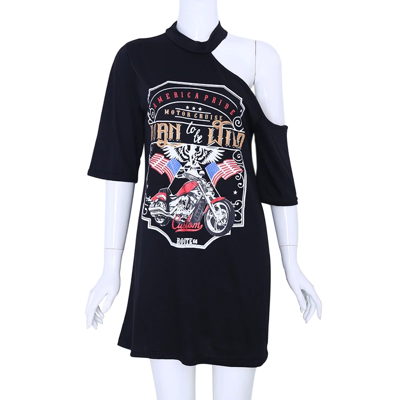 Ladies Women Punk Rock Short Sleeve Eagle Print T-Shirt Cut Shoulder Halter Baggy Dress Y4QB | Женская одежда