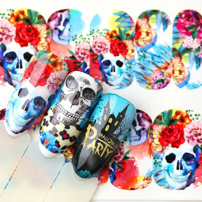 12 шт Хэллоуин серии наклейки для воды переводные смешанные узорами дизайн ногтей