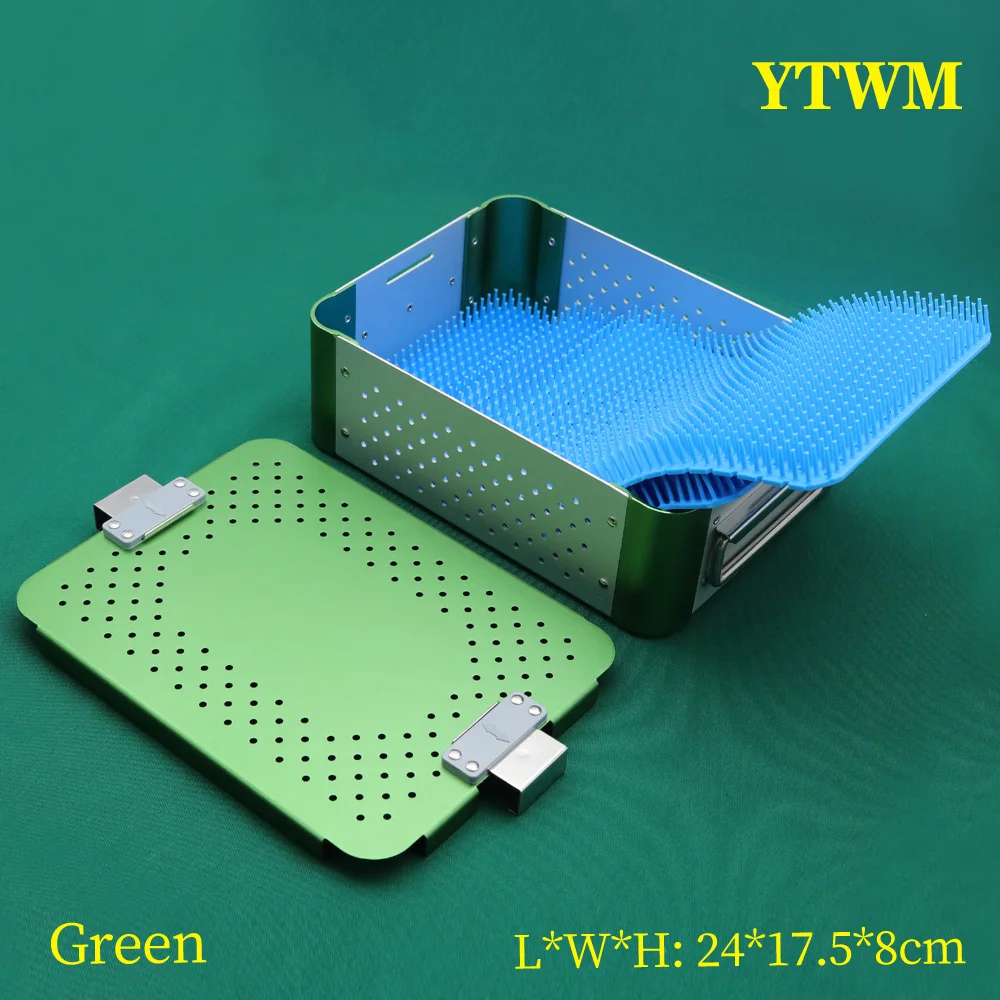 Sterilization box for surgical instruments 8 cm green stainless steel aluminum alloy silicone with silicone pad