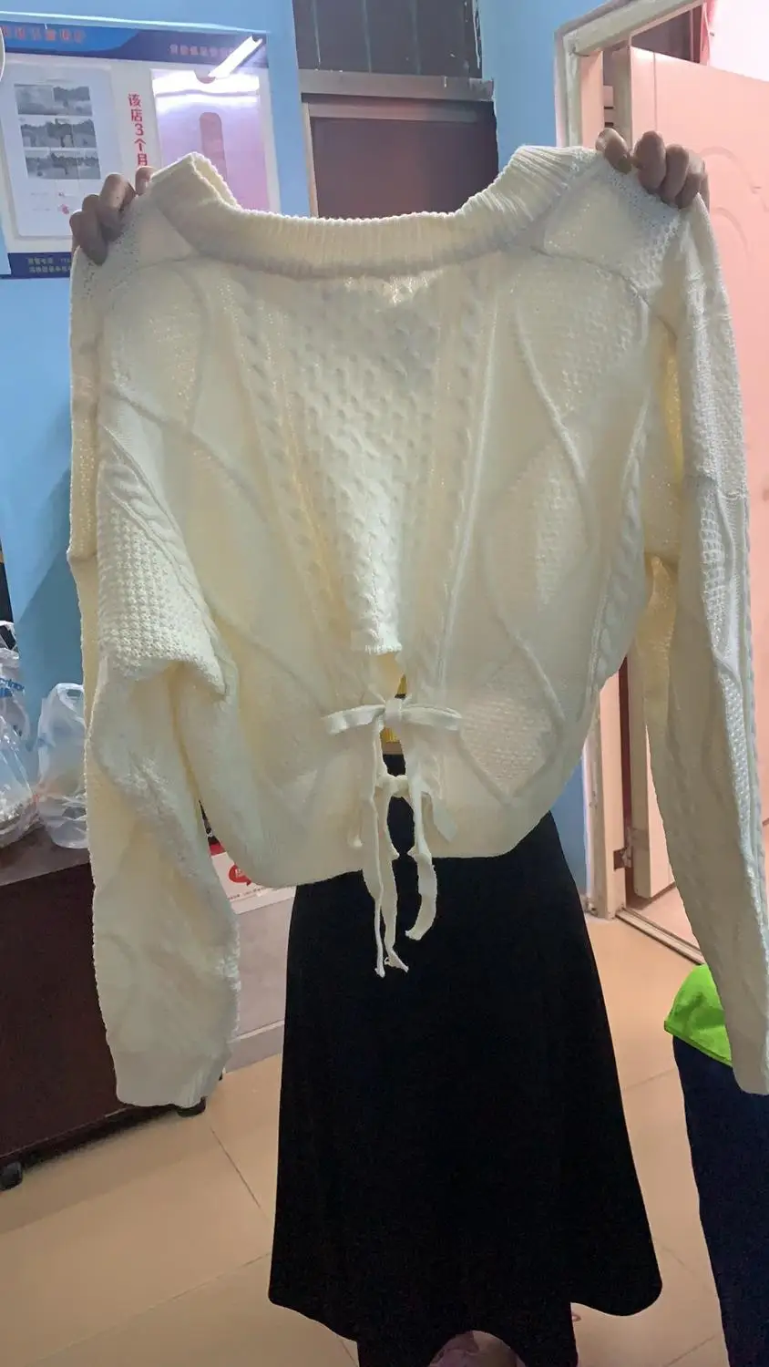 

Lace Up Knitting New Autumn And Winter Women's Sweater 2020 Retro Jumpers Crop Top Fashion V-neck Tops Female SA523S30