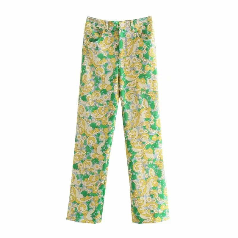 

New Retro printing Long Trousers Lady Streetwear Pants Casual Straight Pants Women Slim Pants