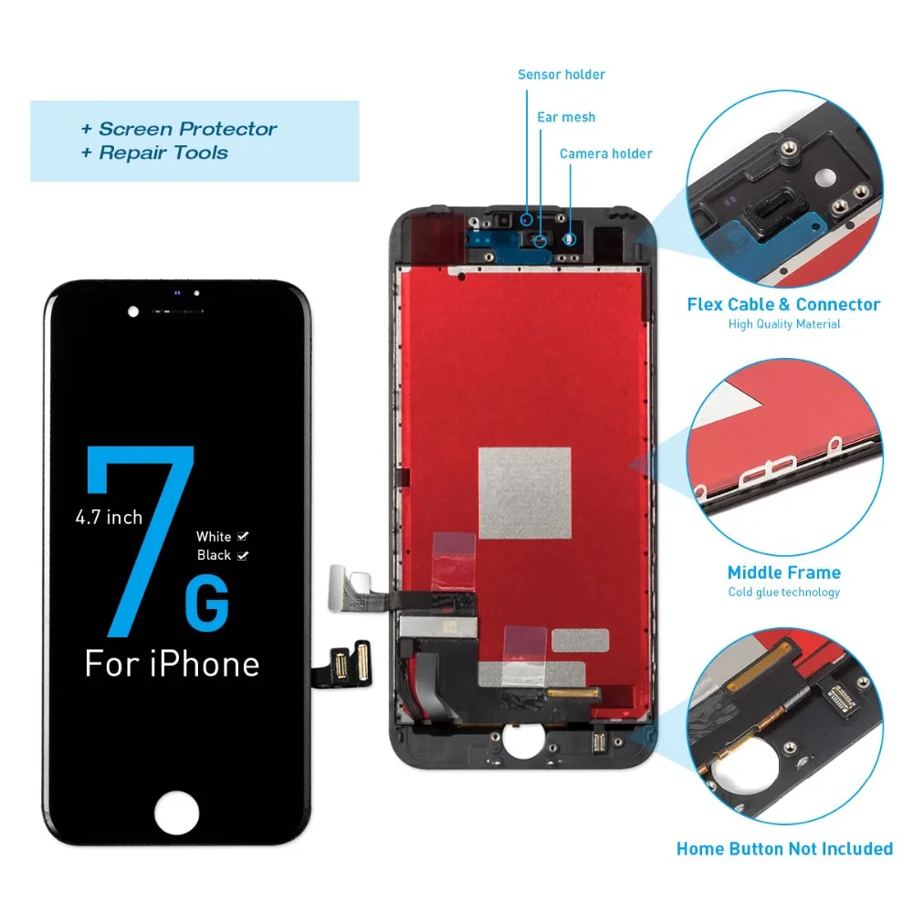 OEM ЖК-дисплей для iPhone 7 7 Plus, полный комплект дигитайзер в сборе, 3D сенсорный экран, Замена+ фронтальная камера+ динамик+ подарки
