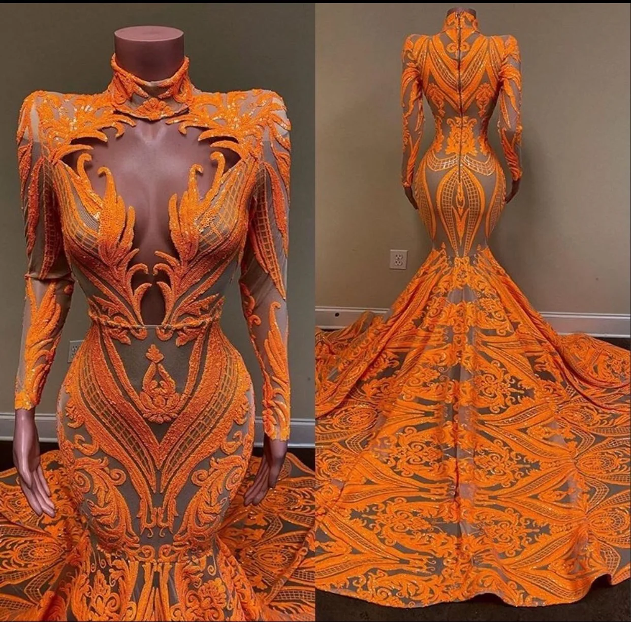 

SuperKimJo Vestidos De Fiesta Скромные Вечерние платья с длинным рукавом оранжевый элегантная Кружевная аппликация Вечернее Бальное Платье Vestidos Formales