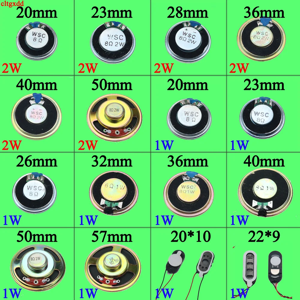 Динамик громкий, 2 шт., 8 Ом, 2 Вт, 1 Вт, гудок 8R, 20 мм, 23 мм, 26 мм, 28 мм, 32 мм, 36 мм, 40 мм, 50 мм, 57 мм, диаметр, толщина 5 см