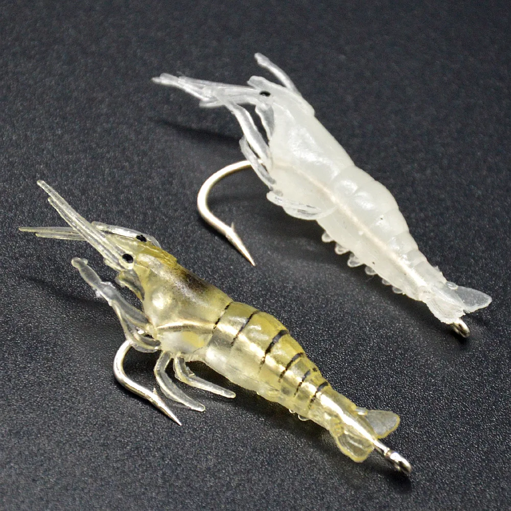 

Fishing 5cm Shrimp Soft Bait Glow Grass Shrimps Barbed Hook Day Night Fishing Artificial Lures Lot 4 Pieces