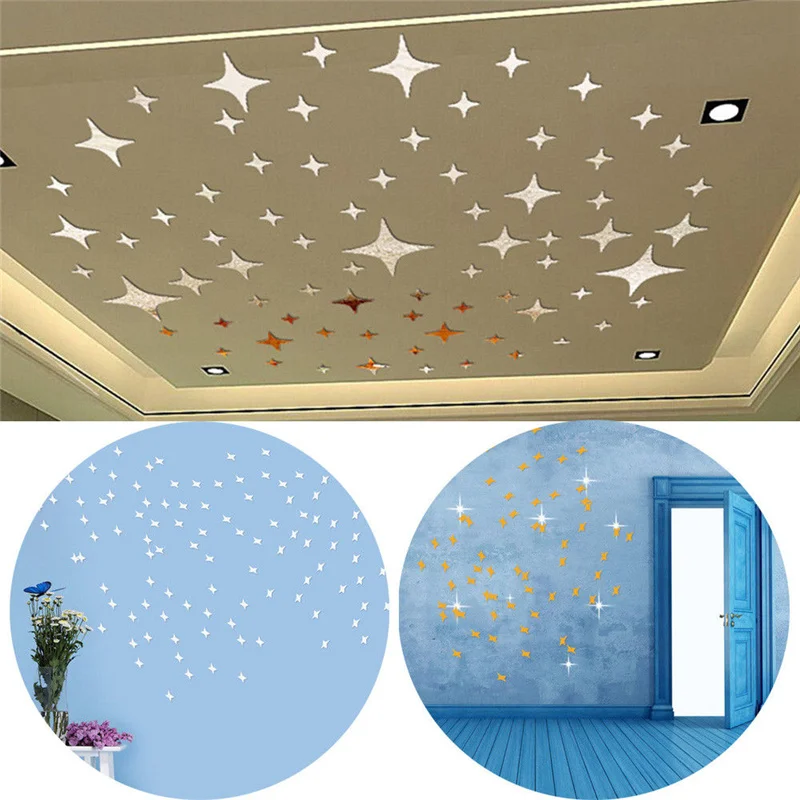 

50PCS 3D Starry Sky Acrylic Mirror Wall Stickers DIY Living Room Ceiling Bedroom Background Wall Stickers Home Decoration