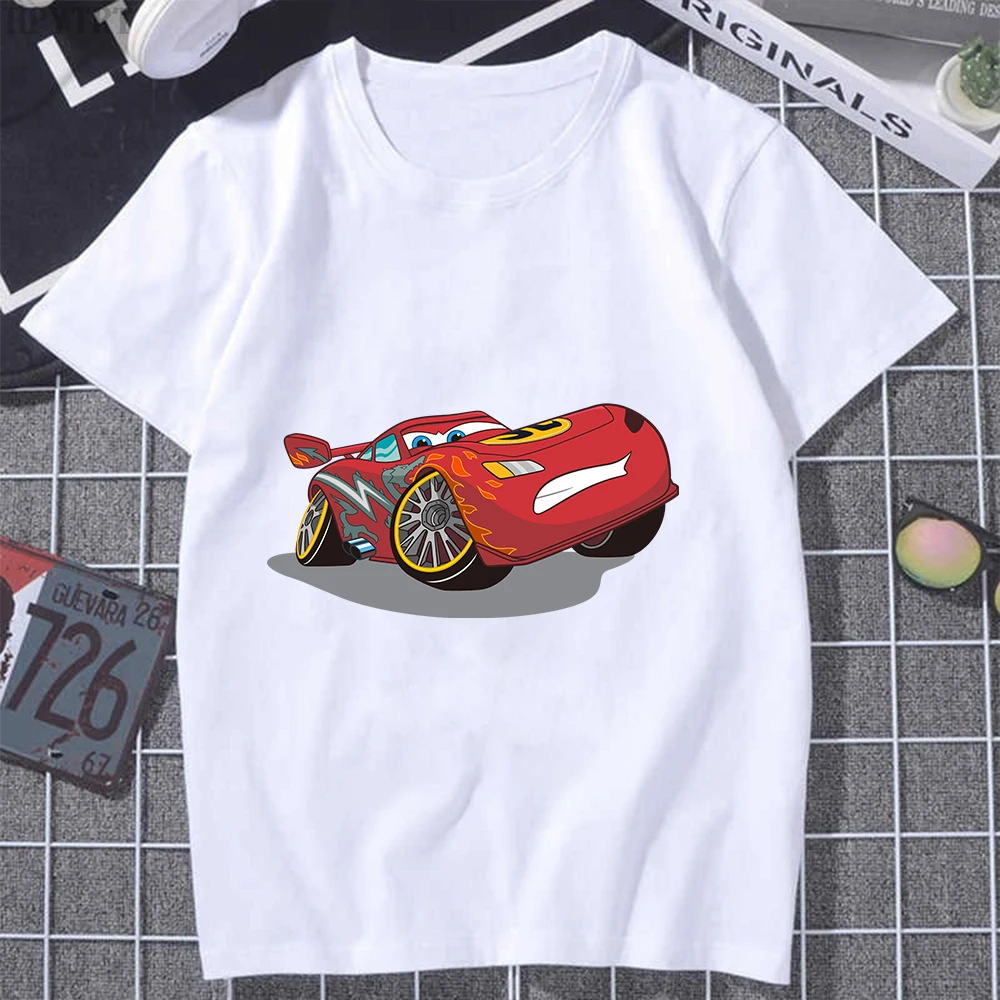 

Lightning McQueen Tops Cars Printing Oversized T-shirt Disney Unisex Kawaii Summer Cute Cartoons O-Neck Harajuku Loose Femme Tee