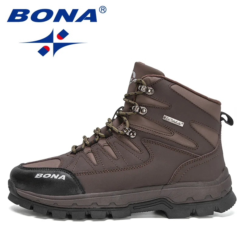 BONA 2022 New Designers Brand Winter Snow Boots Men Warm Plush High Top Boots MAction Leather Ankle Boots Man Outdoor Footwear