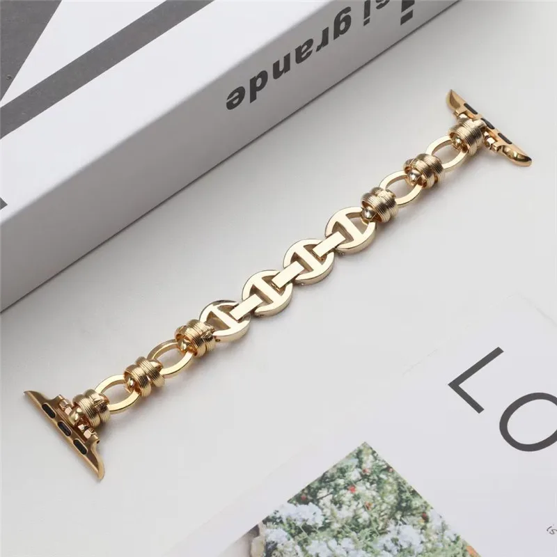 

Hot for girl metal stainless steel band For Apple watch 7 strap 45mm 41mm 42 punk band link bracelet 40mm 44mm 6 5 4