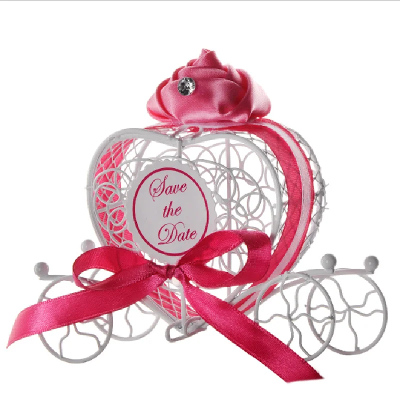 

Hollow Wire Heart-shaped Pumpkin Cart Candy Box DIY Wedding Gifts for Guests Packaging Cake Topper Wedding Accessories Pink.75z