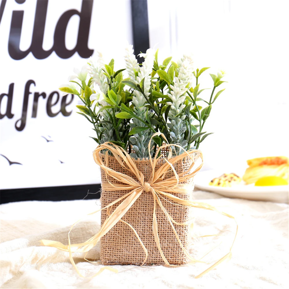 

Artificial Lavender Mini Floral Silk Flower Household Table Decoration Dried Flower Potted Rural style Burlap Potted Plant Fake
