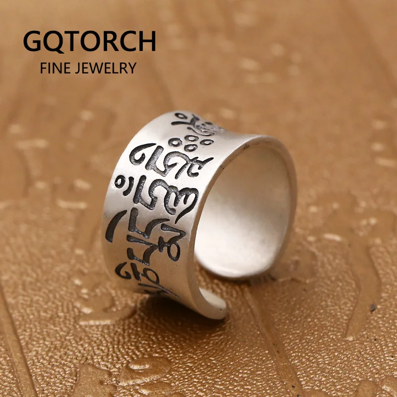 Настоящее 990 чистое серебро Тибетские буддийские мантровые кольца для мужчин и