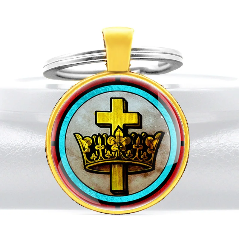 

Gold Classic Crown Cross Glass Cabochon Metal Pendant Key Chain Fashion Men Women Key Ring Jewelry Keychains Gifts