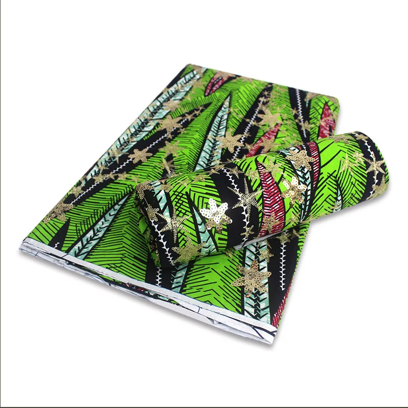 

Africa Wax Fabric With Sequin Wonderful Embroidery 6 Yards Nigerian Cotton Fabrics