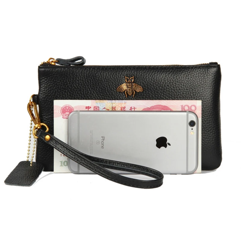 Женские кошельки из натуральной кожи модная сумка на молнии с пчелами Длинный