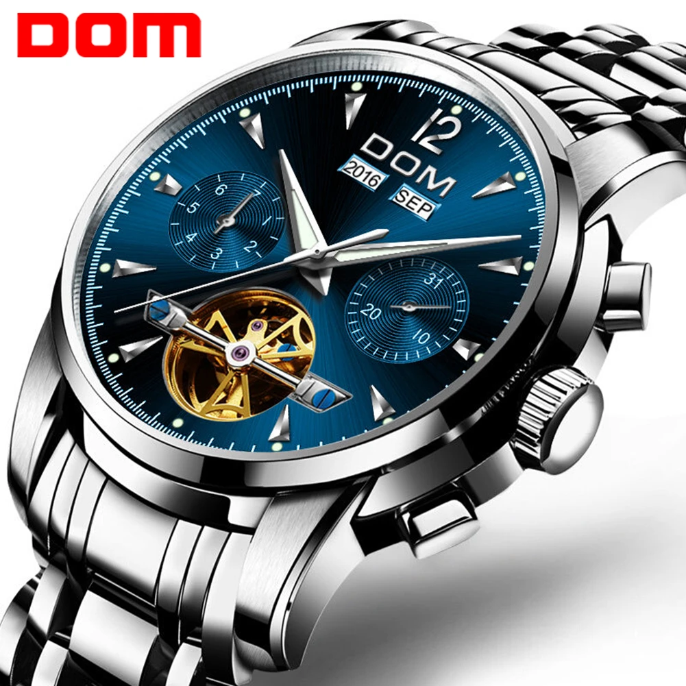DOM Tourbillon Watch Luxury Mens Watches Reloj Para Hombre Reloj Impermeable Quartz Wristwatch Rel gio De Couro