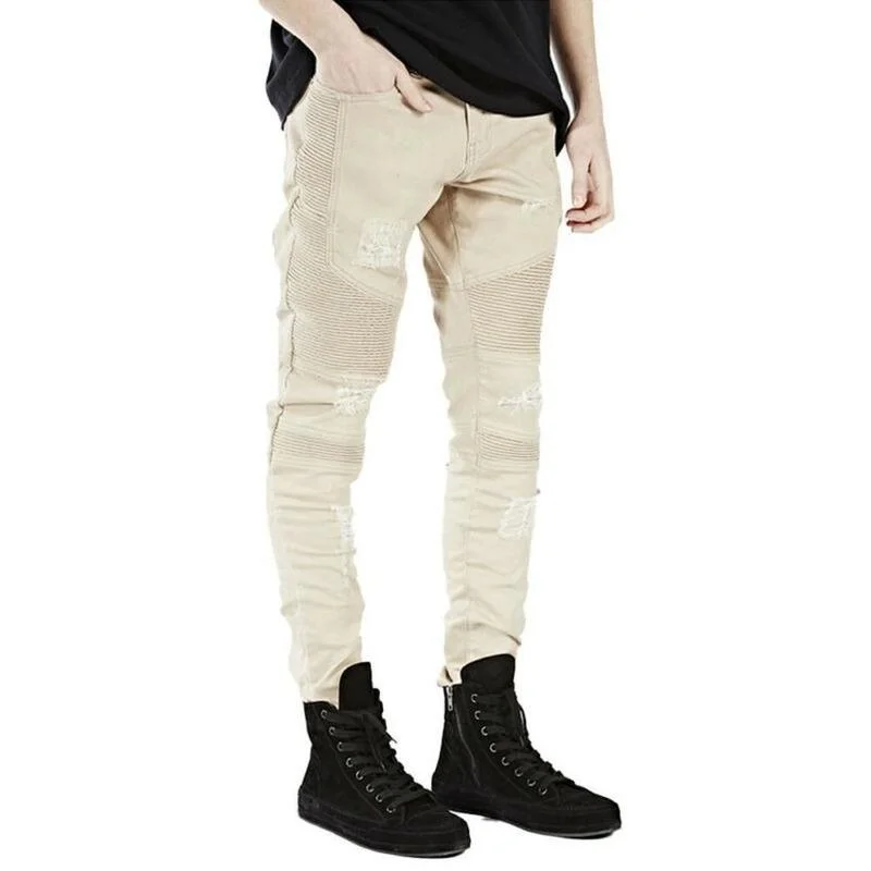 

Мужские облегающие мужские джинсы Slim Fit Рваные джинсы Однотонные эластичные потертые джинсовые штаны Повседневное брюки