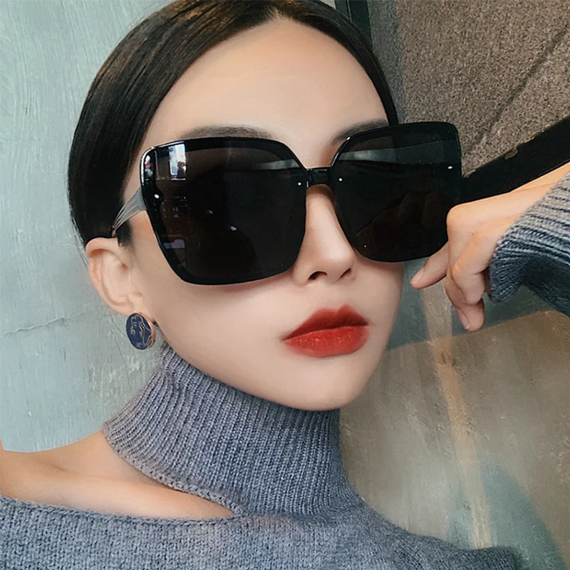 

Cat Eye Oversized Woman Famous Brand Sunglasses Trending Products 2021 Vintage Mirror Uv400 Lunette Big Sunglasses Black