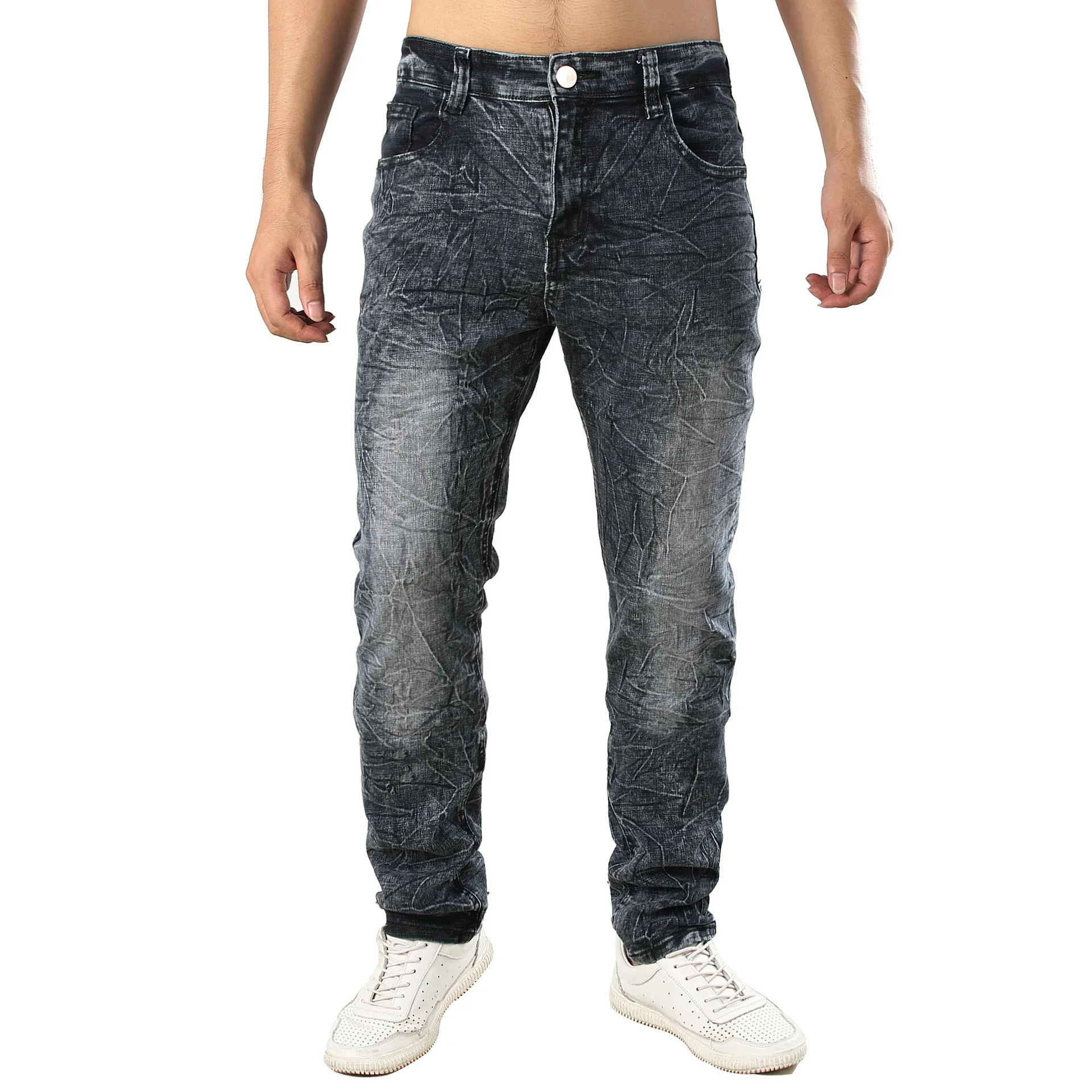 

New Spring Men's Retro High Stretch Cotton Jeans Hombre Slim Fit Snowflake Straight Denim Pants Male Casual Wash Cowboy Trousers