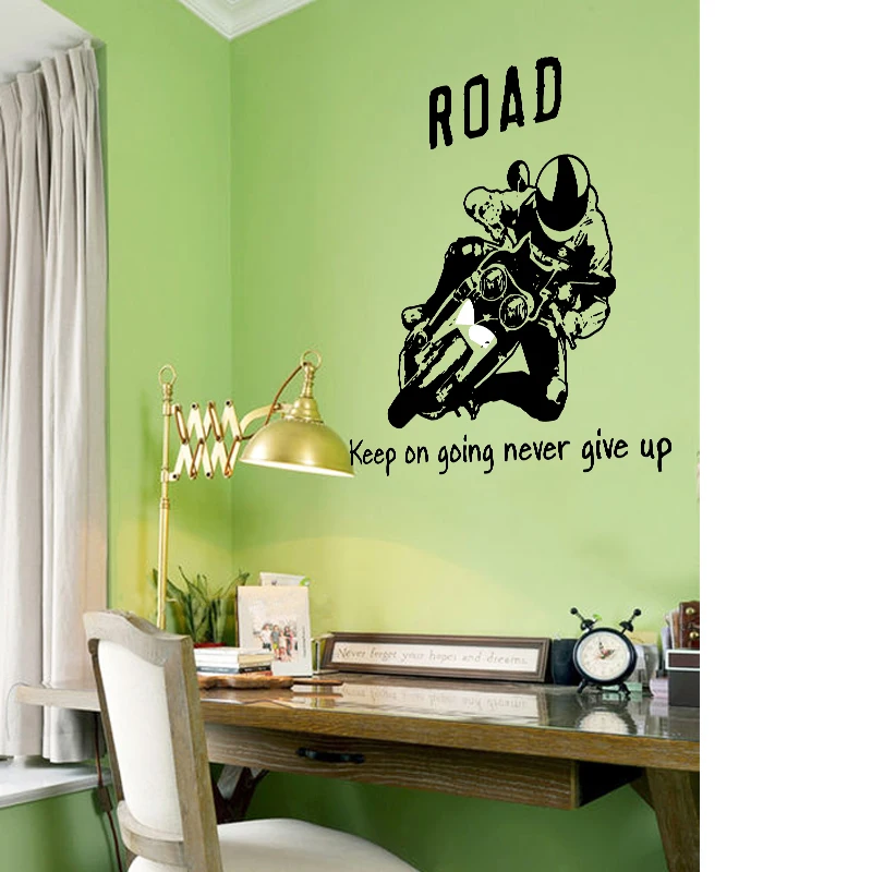 Black Cool Riding Motorcycle Silhouette Wall Stickers Kids Bedroom Living Room Decorative PVC Vinyl Decals | Дом и сад