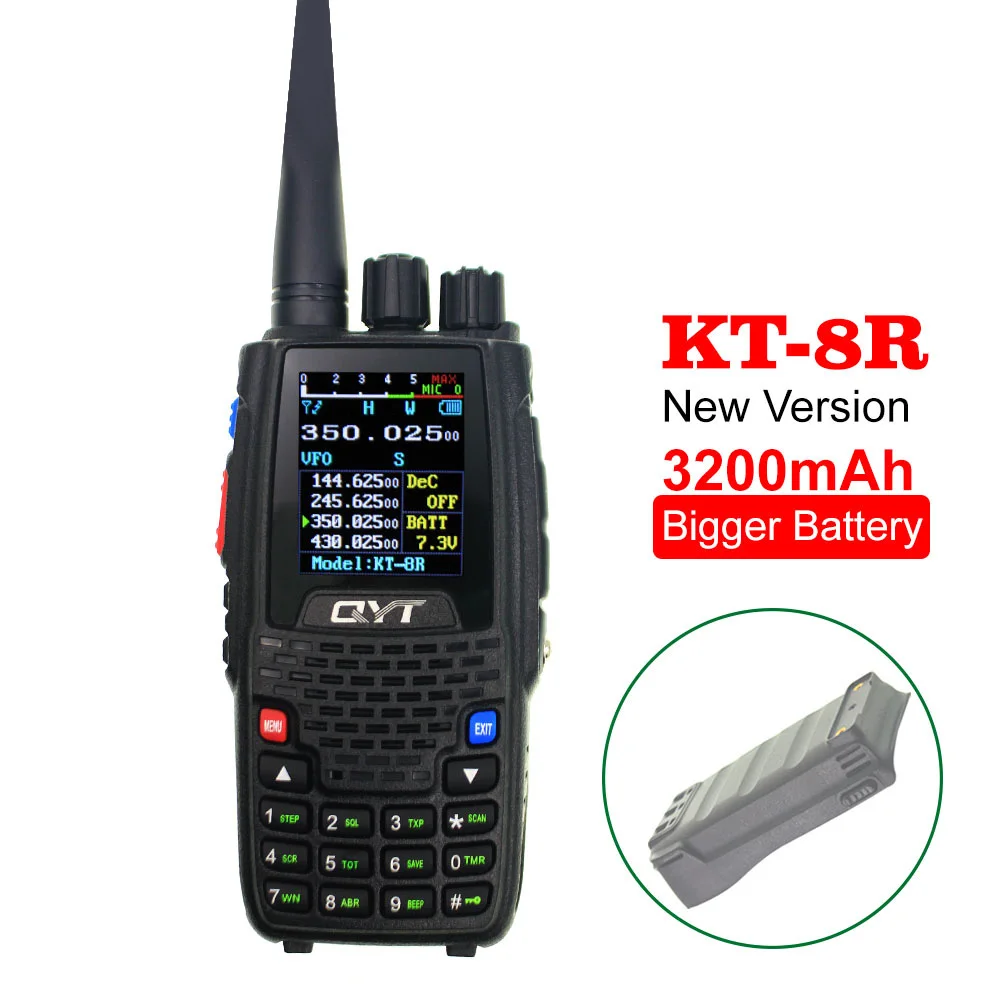 QYT Walkie Talkie KT-8R 3200mAh Quad Band 136-147Mhz 400-470mhz 220-270mh 350-390mhz Handheld Two Way Radio Ham Transceiver KT8R