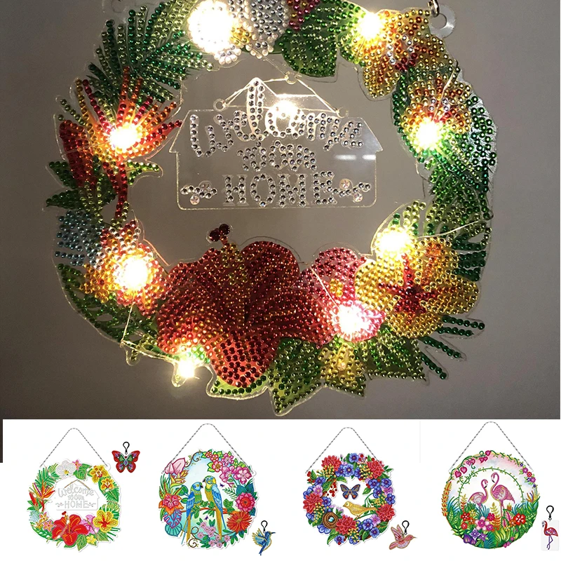 

1 Set Round 5D Diamond Painting Kit Christmas Wreath Full Drill DIY Art Painting Decor Home Party Hanging Flower Craft