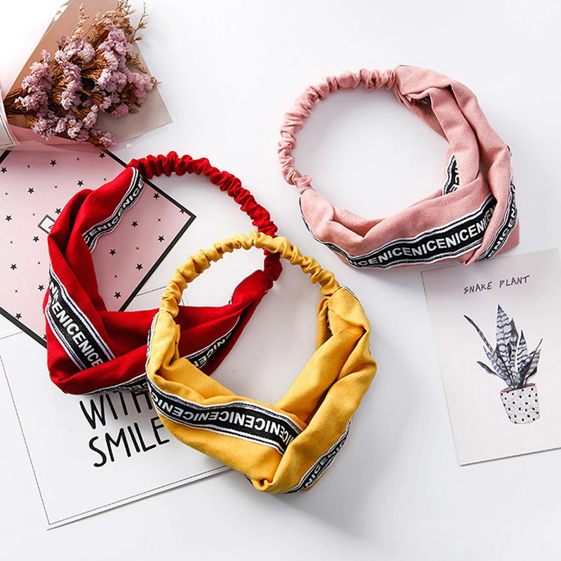 Креативные милые повязки для волос с буквенным принтом замшевые на голову
