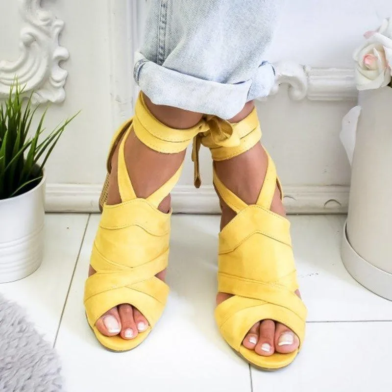 Женские босоножки на шнуровке DAHOOD летние модные туфли-лодочки с перекрестными