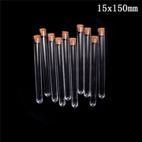 10pcs plastic test tube with cork clear durable round bottom test tube lab experiment supplies 15150mm