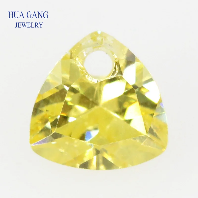 Золотистый фианит AAAAA в форме триллиона с одним отверстием для изготовления