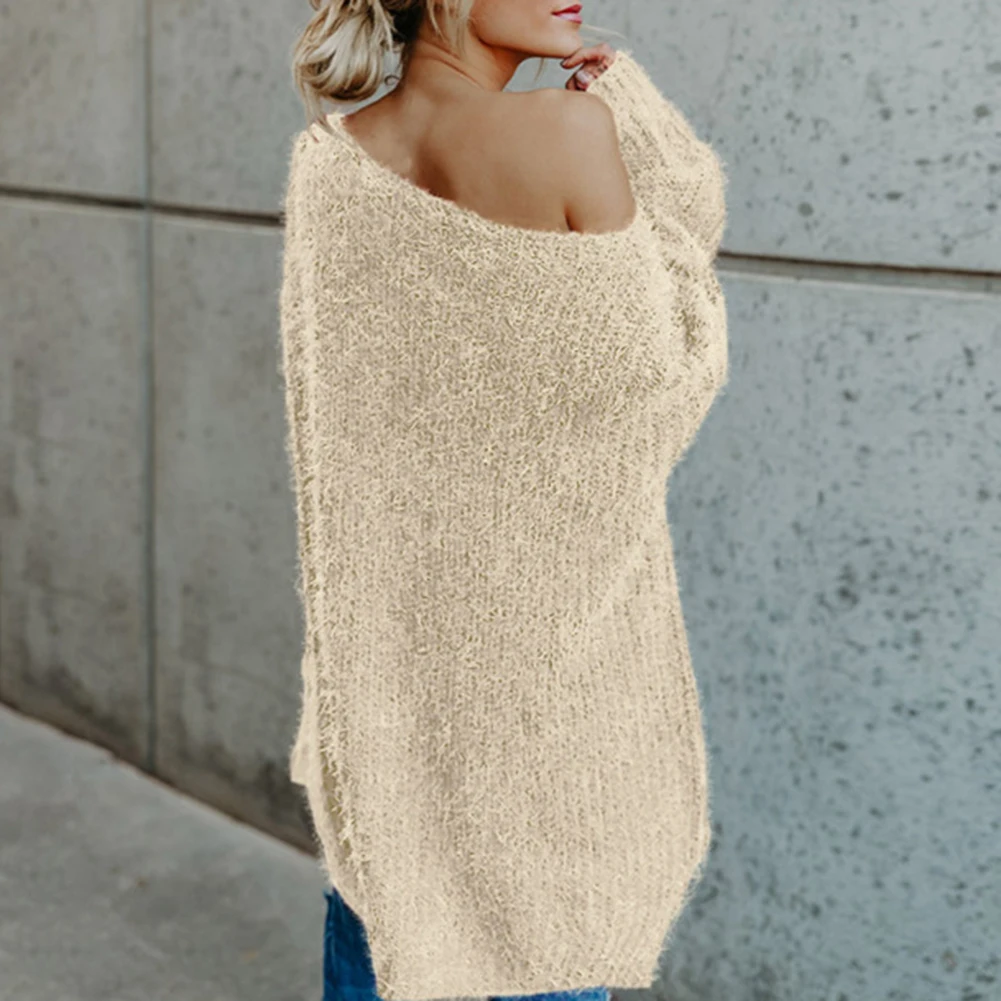 Женский вязаный свитер с открытыми плечами повседневный Свободный пуловер