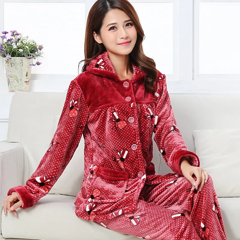 pijamas women winter Одежда для сна Женский комплект осенне-зимняя Пижама женская тёплая пижама с принтом женские теплые пижамы большого размера костюм для сна домашняя пижама 2 - Цвет: pijamas women winter