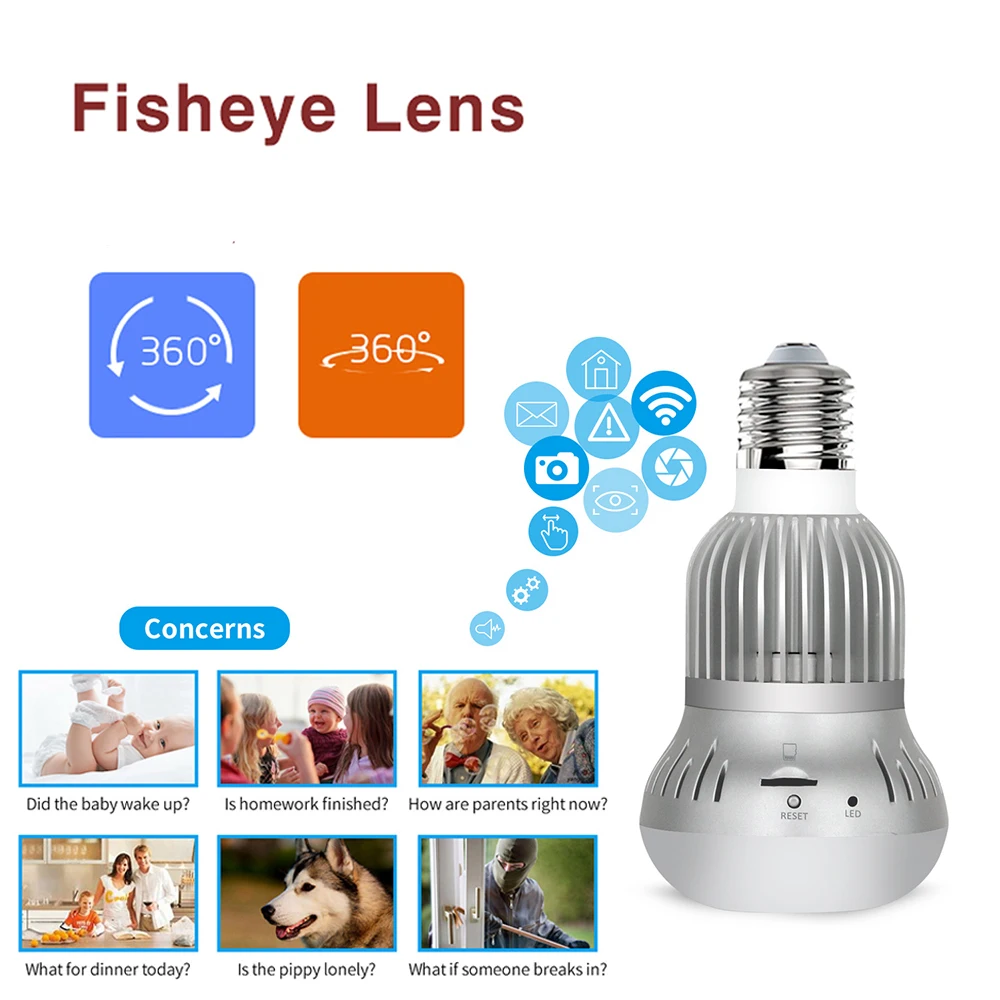 Wi Fi IP лампа светильник камера рыбий глаз 1080P 360 градусов Full View мини