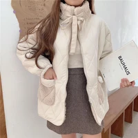 women cotton padded jacket lamb wool coat female winter korean loose pockets plush thick warm parkas japanese wadded jackets