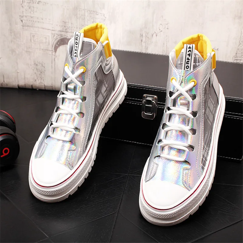 Gold Silver Hip-Hop High Tops Young Men Sneakers Trainers Flat Skateboard Shoes Zapatillas Hombre | Обувь