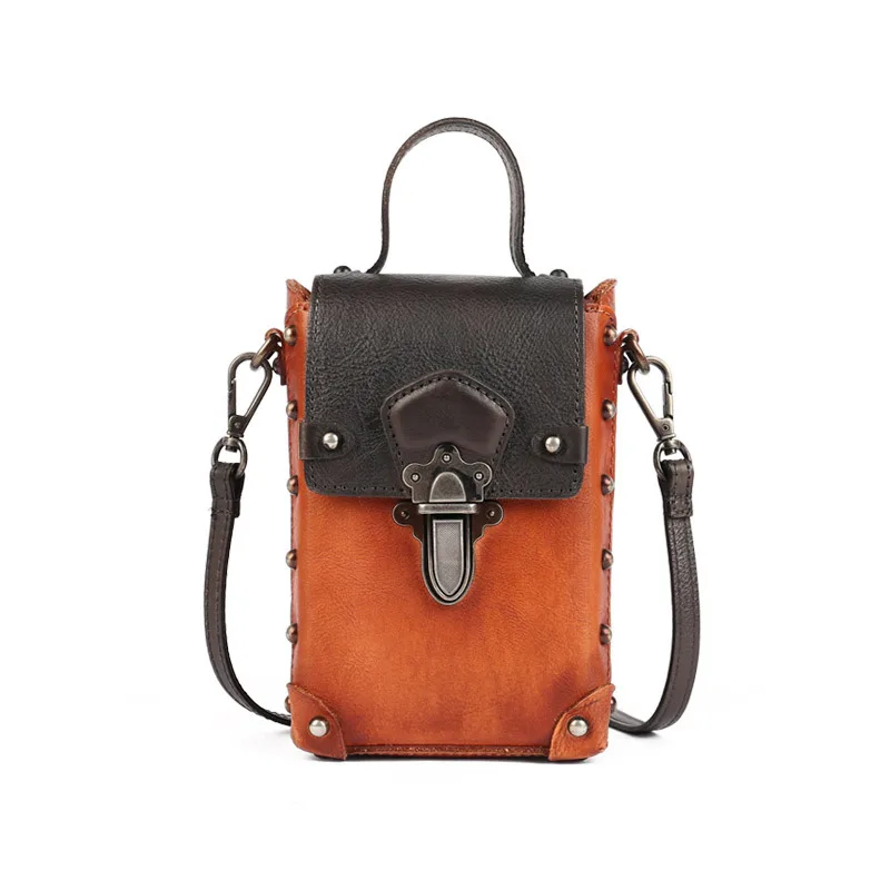 

New retro mobile phone bag box lock small bag 2021 new contrast color shoulder bag