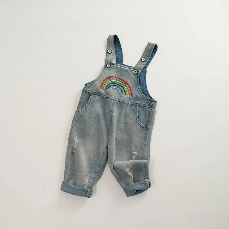 

Spring Baby Boys Girls Jeans Overalls Toddler Kids Denim Rompers Rainbow Bebe Jumpsuit Long Children Pants Clothes