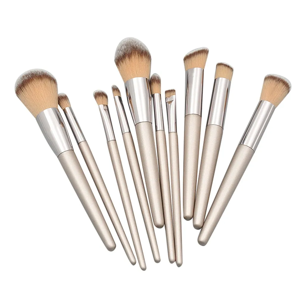 

10 Pcs Beige Conical Handle Mouthpiece And Tapered Wooden Handle Eye Shadow Foundation Eyeliner Makeup Brush Beauty Set#1007