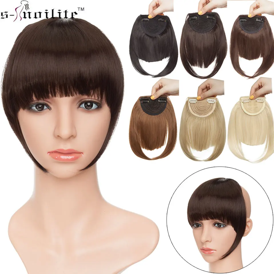 SNOILITE, 8 дюймов, короткие, передние, аккуратные, челка, заколка, короткая челка, волосы для наращивания, прямые, синтетические, натуральные волосы для наращивания, челка