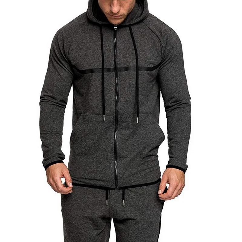 deep gray top B HEFLASHOR, мужская спортивная одежда на шнурке, модный однотонный спортивный костюм, Толстовка и штаны, повседневные толстовки на молнии, верхняя одежда - Цвет: deep gray top B