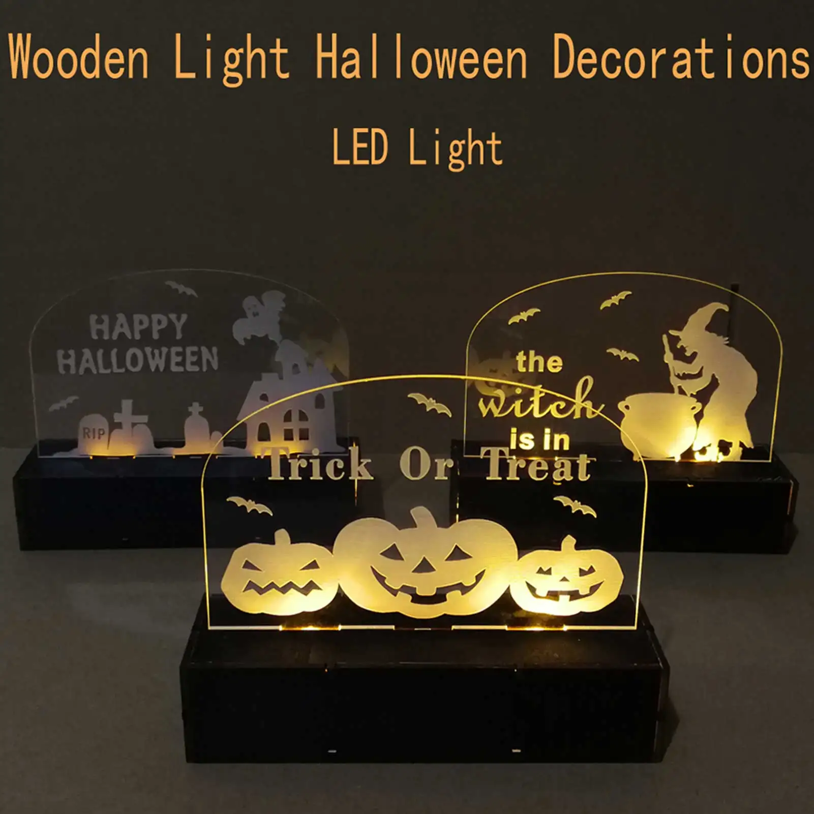 Wooden Halloween Acrylic Infrared Carving Pumpkin Witch LED Light For Home Table Party Atmosphere Decor Night carefully | Дом и сад