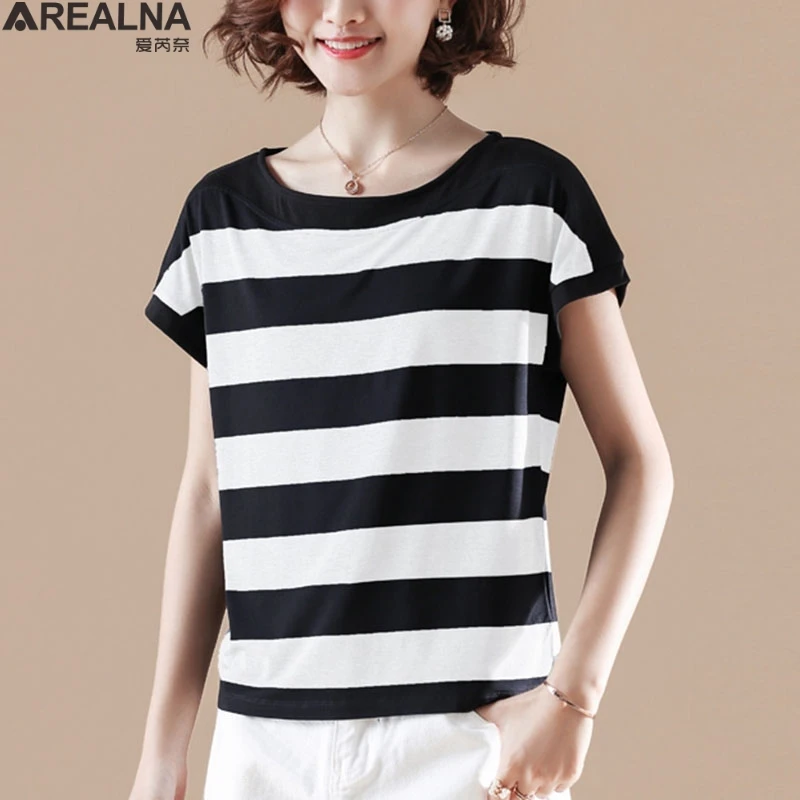 

Harajuku t shirt women Short Sleeve Casual O-Neck tee shirt femme Summer Loose T-Shirts Cotton vintage Striped Ladies Soft Tops