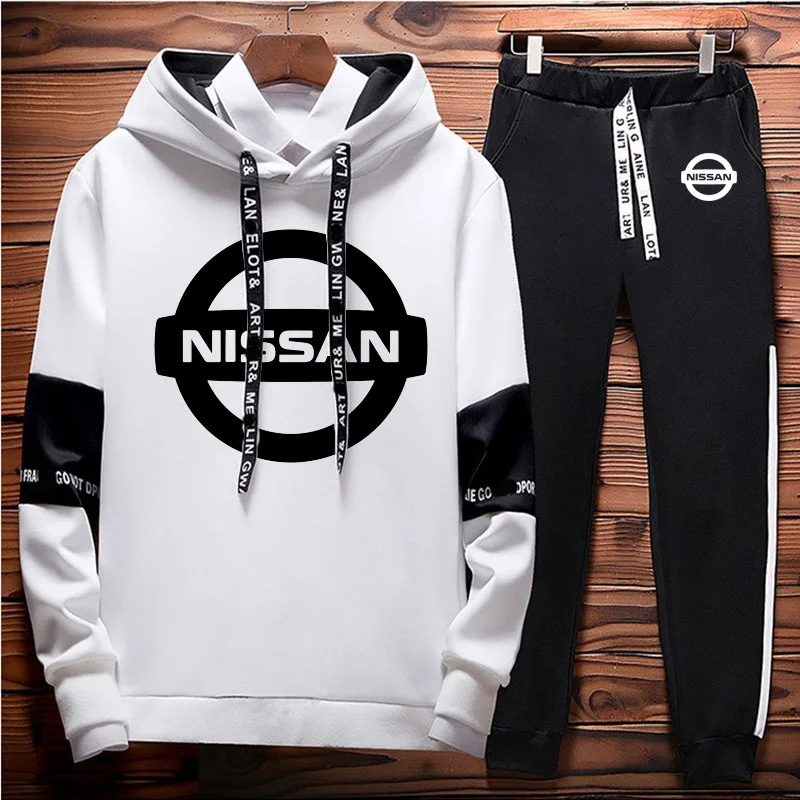 

Men's hoodie NISSAN Car Logo Printing Spring Autumn Colorblock Cotton Men's Sweatshirt High Quality Men Hooded pants 2 piece set