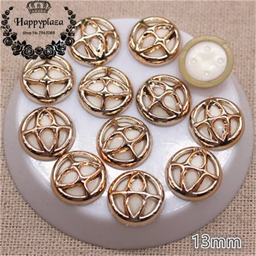 50pcs 50 шт 13 мм золотые полые пластиковые белые круглые бусины внутри плоские с оборота кнопки домашний сад ремесла Кабошон DIY аксессуары для скрапбукинга - Цвет: 50pcs